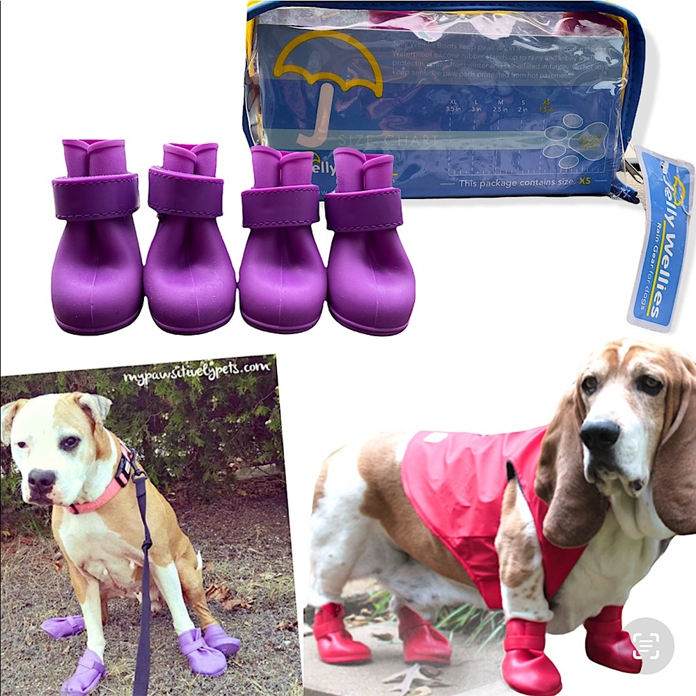 NEW Jelly Wellies XS Rain Boots for Dogs Purple 4 Rain Snow Salt Hot Pavement